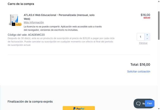 ATLAS.ti checkout page showing ATLAS.ti promo code box | Screenshot taken by SimplyCodes community member on Jul 7, 2025