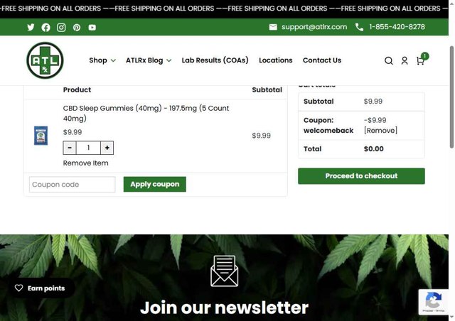 ATL Rx checkout page showing ATL Rx promo code box | Screenshot taken by SimplyCodes community member on Aug 21, 2025