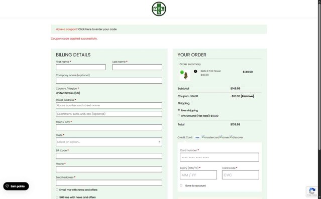 ATL Rx checkout page showing ATL Rx promo code box | Screenshot taken by SimplyCodes community member on Aug 25, 2025
