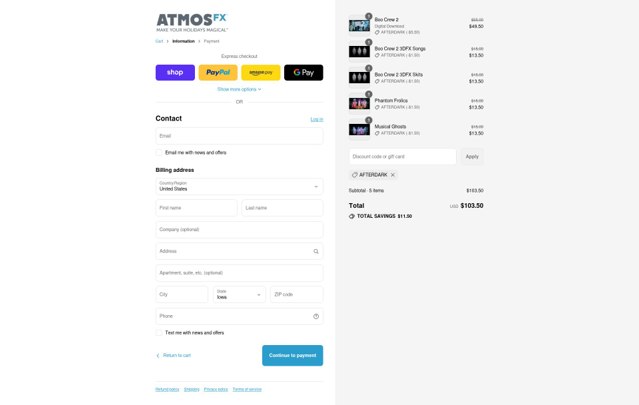AtmosFX checkout page showing AtmosFX discount code box | Screenshot taken by SimplyCodes community member on Aug 28, 2025