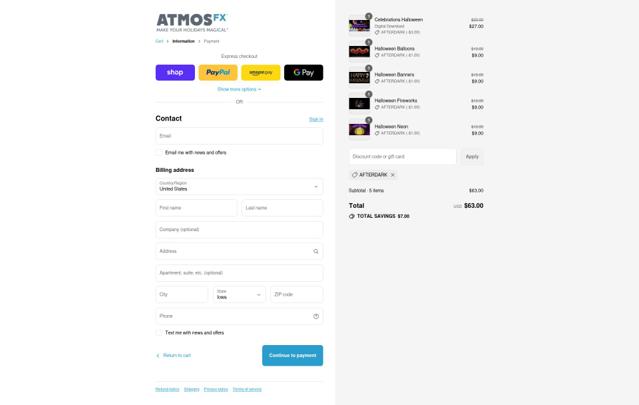 AtmosFX checkout page showing AtmosFX discount code box | Screenshot taken by SimplyCodes community member on Sep 14, 2025