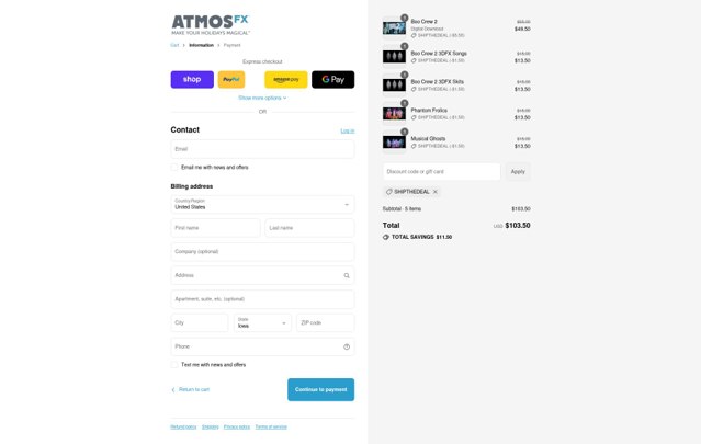 AtmosFX checkout page showing AtmosFX discount code box | Screenshot taken by SimplyCodes community member on Aug 28, 2025