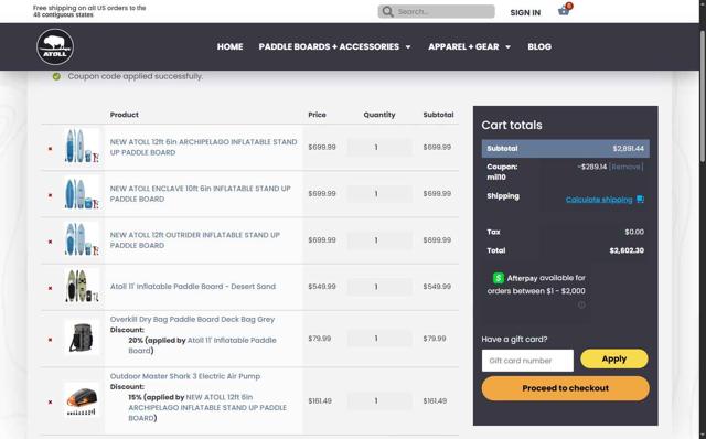 Atoll Board checkout page showing Atoll Board coupon code box | Screenshot taken by SimplyCodes community member on Jul 18, 2025