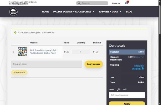 Atoll Board checkout page showing Atoll Board coupon code box | Screenshot taken by SimplyCodes community member on Jul 26, 2025