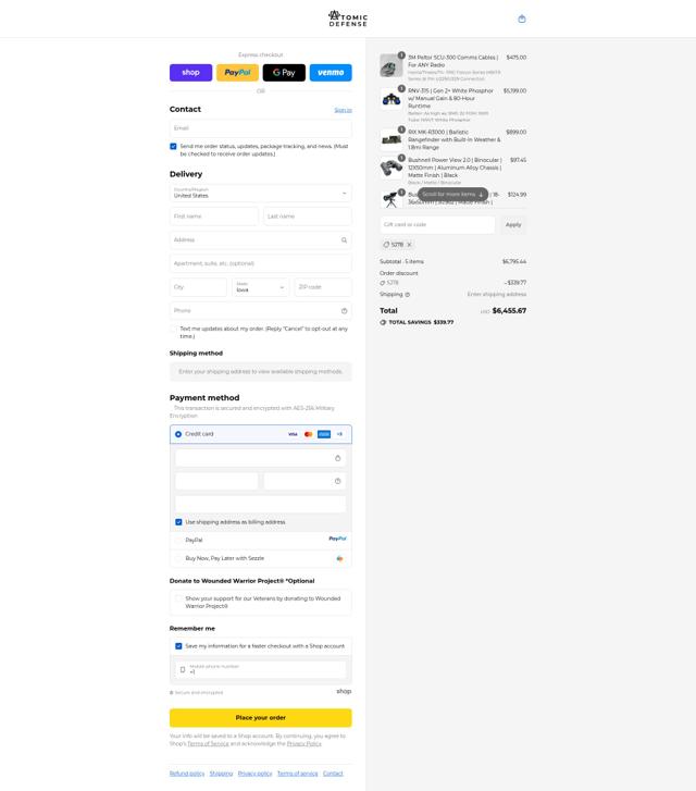 Atomic Defense checkout page showing Atomic Defense coupon code box | Screenshot taken by SimplyCodes community member on Sep 9, 2025