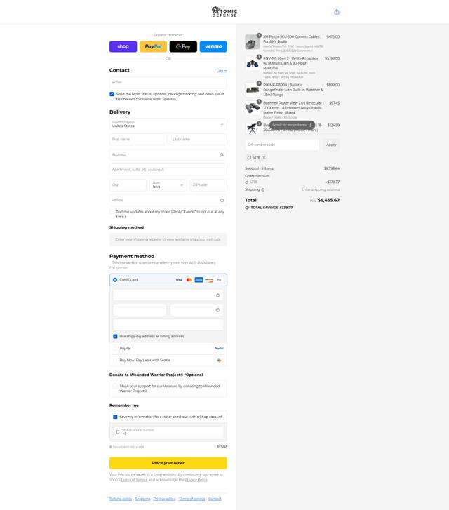 Atomic Defense checkout page showing Atomic Defense coupon code box | Screenshot taken by SimplyCodes community member on Sep 4, 2025