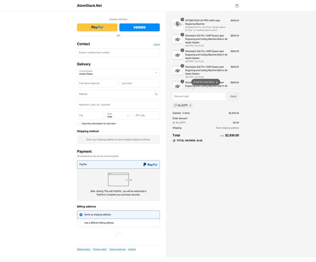 Atomstack Online Store checkout page showing Atomstack Online Store promo code box | Screenshot taken by SimplyCodes community member on Jul 31, 2025