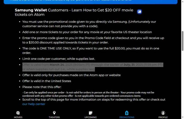 Atom Tickets checkout page showing Atom Tickets promo code box | Screenshot taken by SimplyCodes community member on Jun 3, 2025