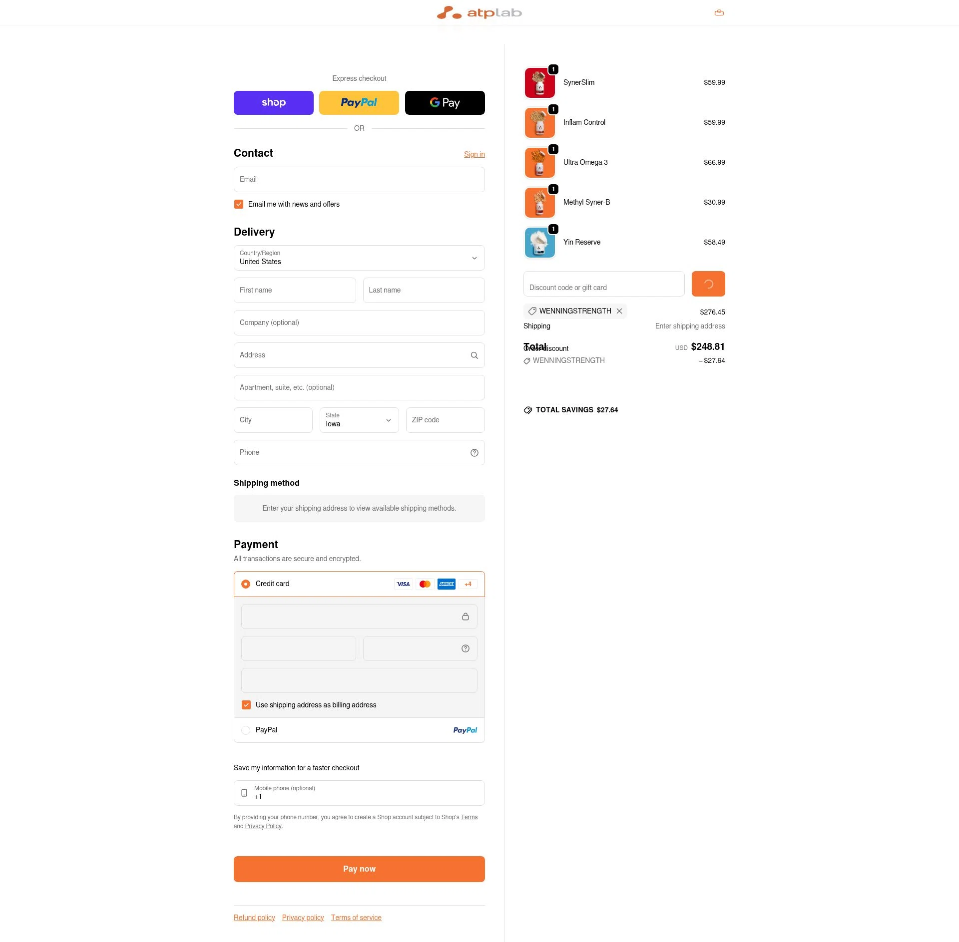 ATP checkout page showing ATP promo code box | Screenshot taken by SimplyCodes community member on Feb 10, 2026