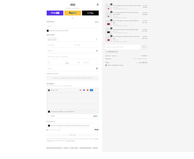 ATP Atelier checkout page showing ATP Atelier promo code box | Screenshot taken by SimplyCodes community member on Aug 16, 2025
