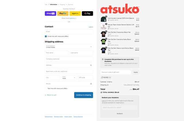 Atsuko checkout page showing Atsuko discount code box | Screenshot taken by SimplyCodes community member on Jul 18, 2025
