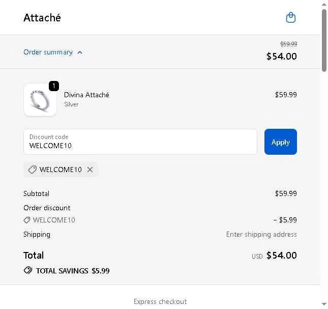 Attaché checkout page showing Attaché promo code box | Screenshot taken by SimplyCodes community member on Nov 11, 2025
