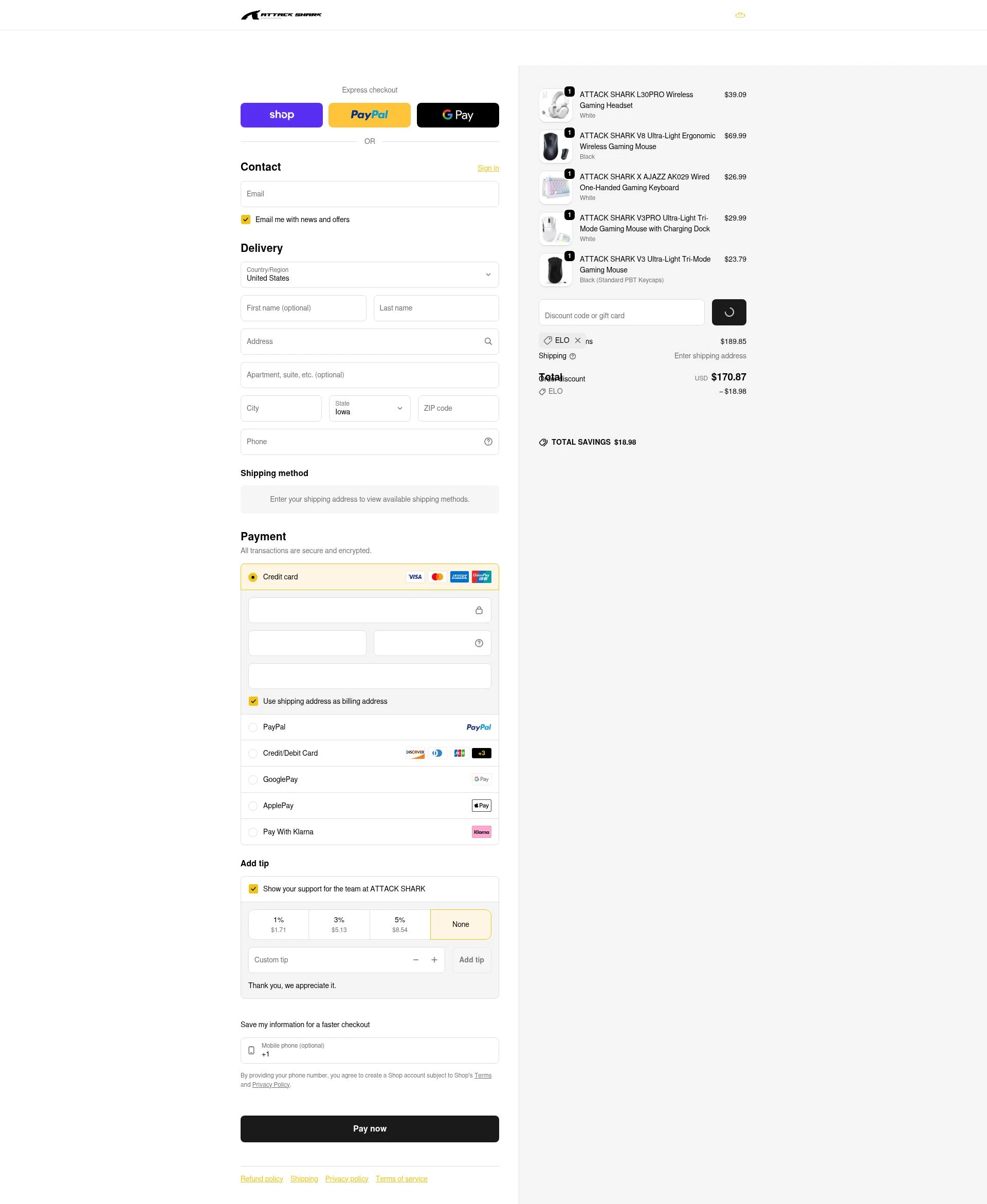 Attack Shark checkout page showing Attack Shark discount code box | Screenshot taken by SimplyCodes community member on Feb 5, 2026