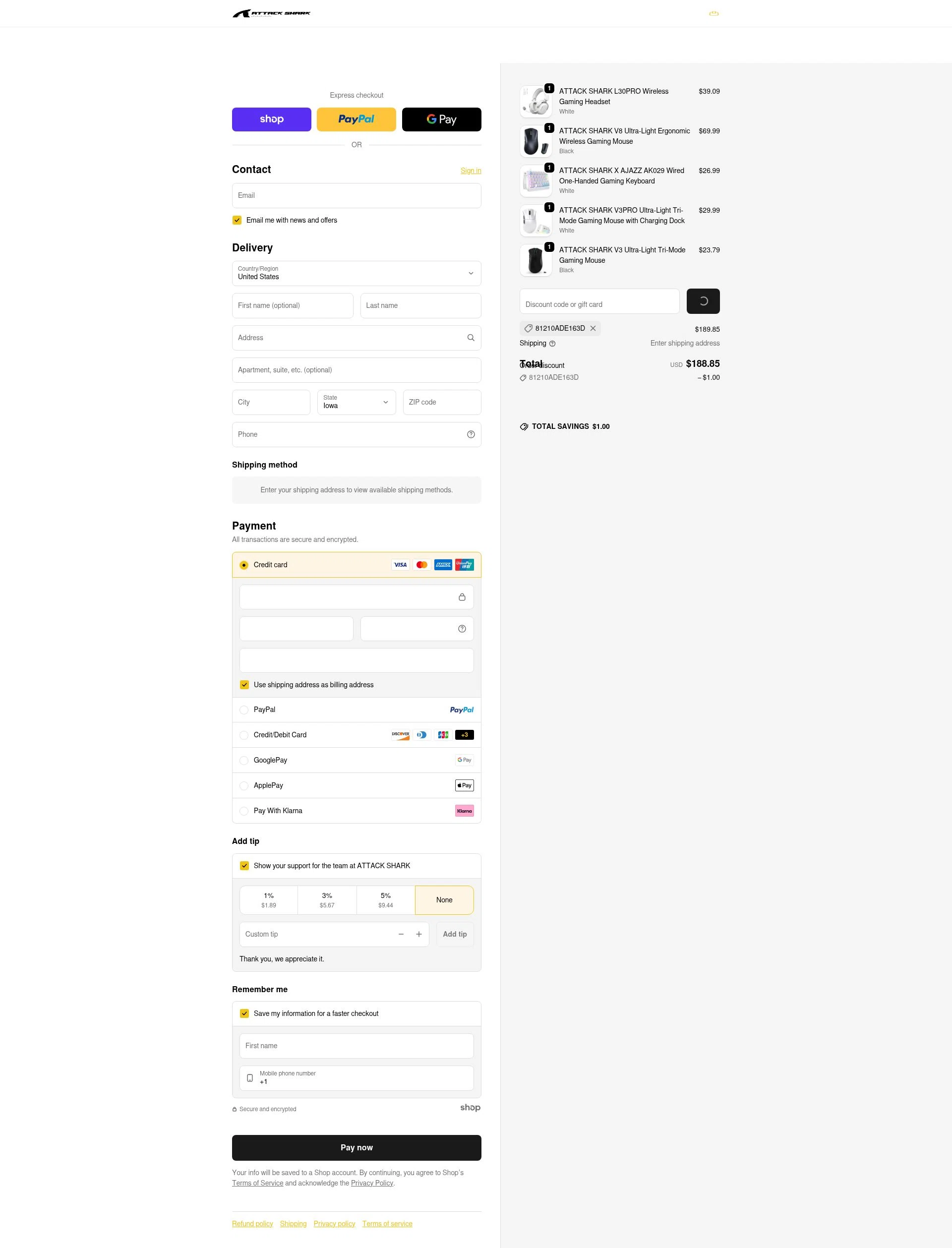 Attack Shark checkout page showing Attack Shark discount code box | Screenshot taken by SimplyCodes community member on Jan 23, 2026