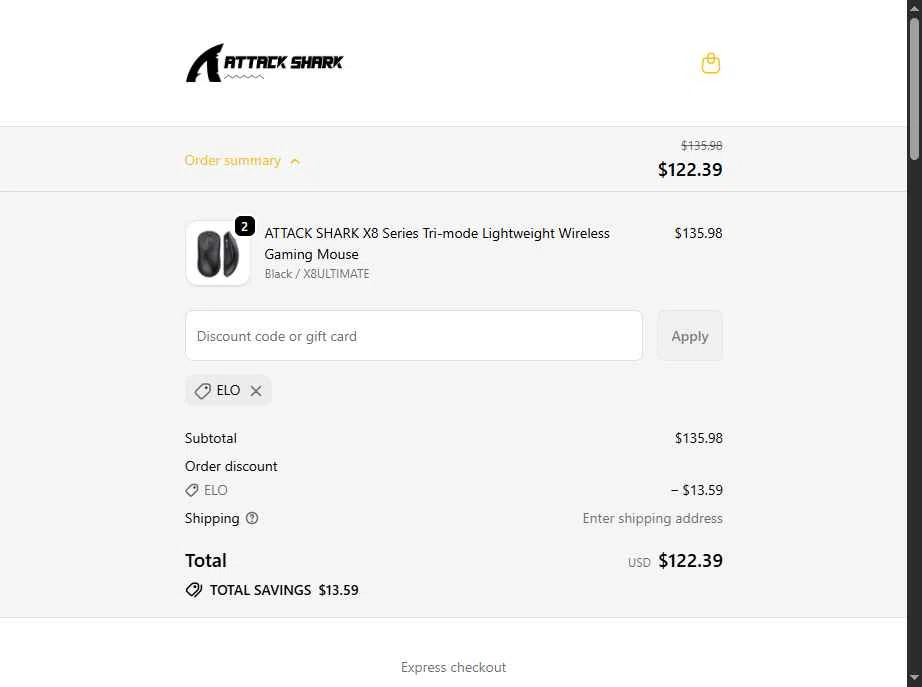 Attack Shark checkout page showing Attack Shark discount code box | Screenshot taken by SimplyCodes community member on Jan 27, 2026