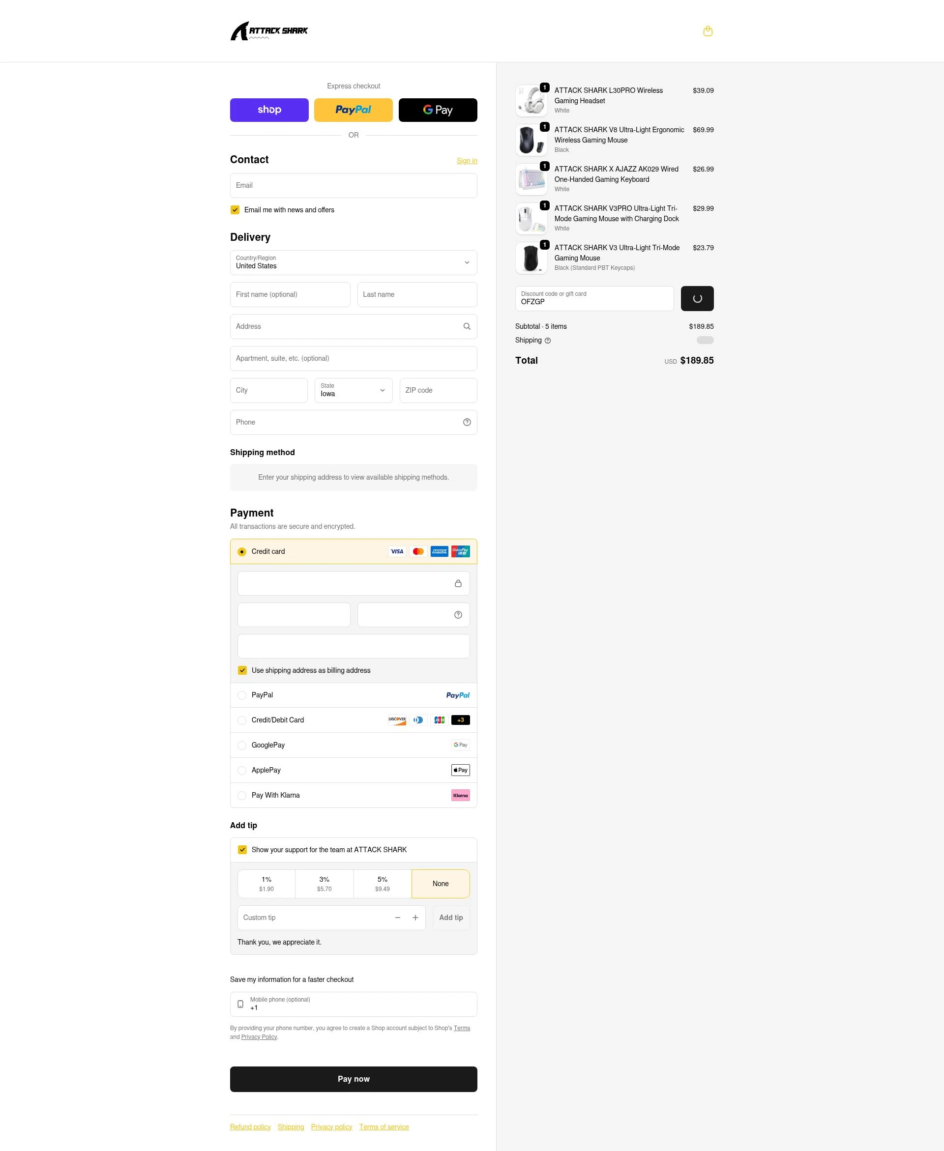 Attack Shark checkout page showing Attack Shark discount code box | Screenshot taken by SimplyCodes community member on Feb 5, 2026