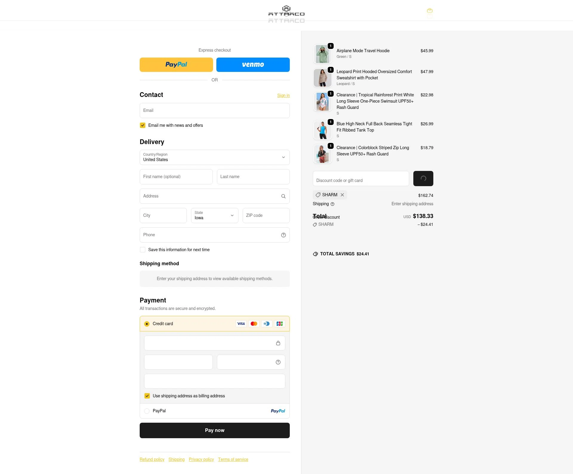 Attraco checkout page showing Attraco discount code box | Screenshot taken by SimplyCodes community member on Dec 29, 2025