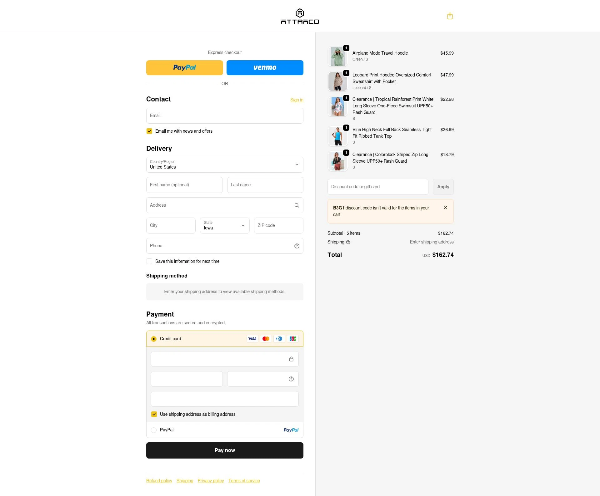 Attraco checkout page showing Attraco discount code box | Screenshot taken by SimplyCodes community member on Dec 29, 2025