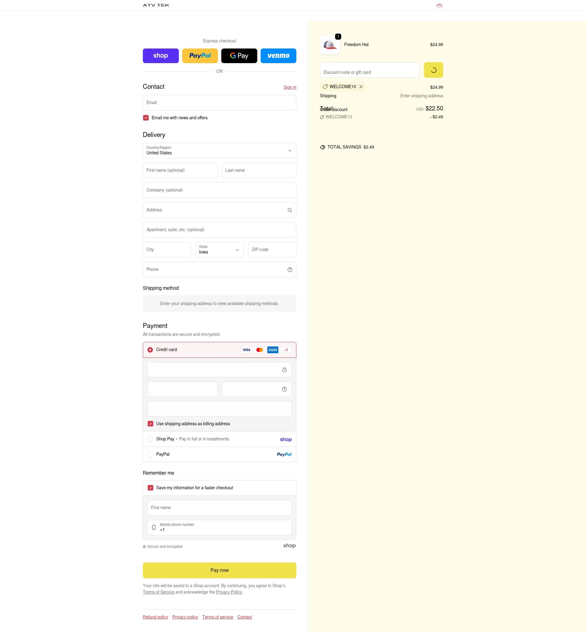 ATV TEK checkout page showing ATV TEK discount code box | Screenshot taken by SimplyCodes community member on Jan 28, 2026