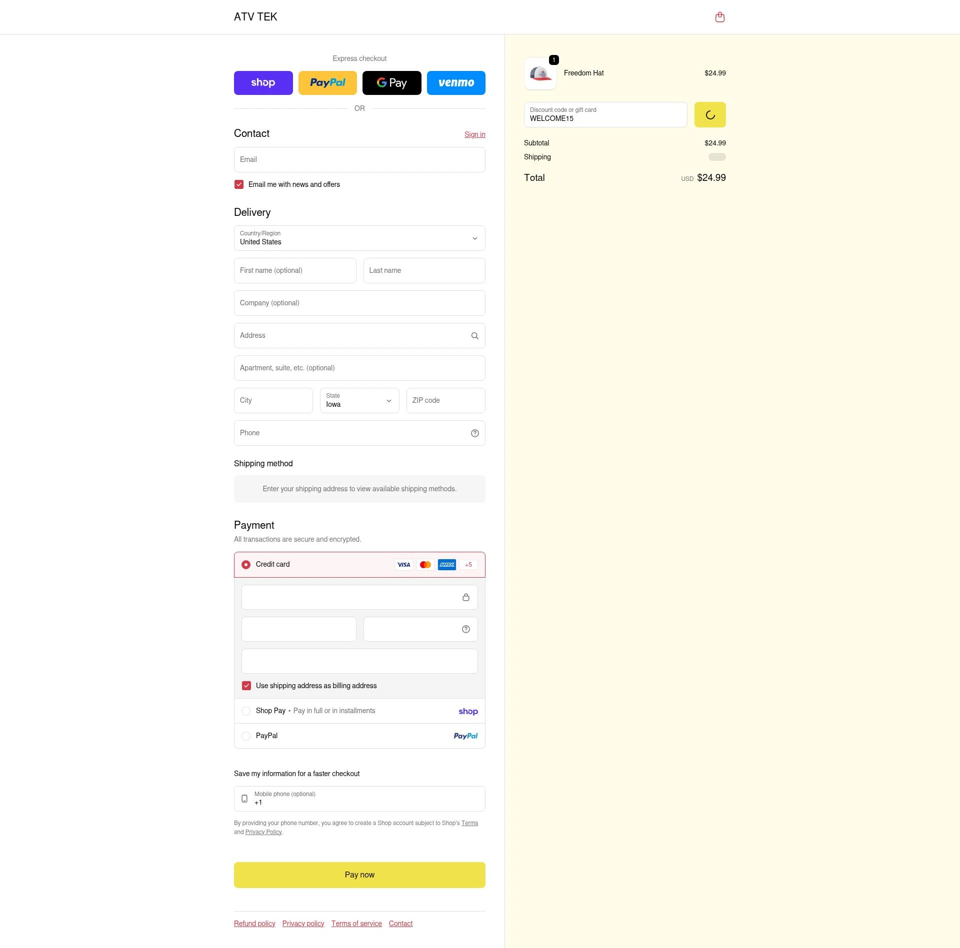 ATV TEK checkout page showing ATV TEK discount code box | Screenshot taken by SimplyCodes community member on Feb 10, 2026
