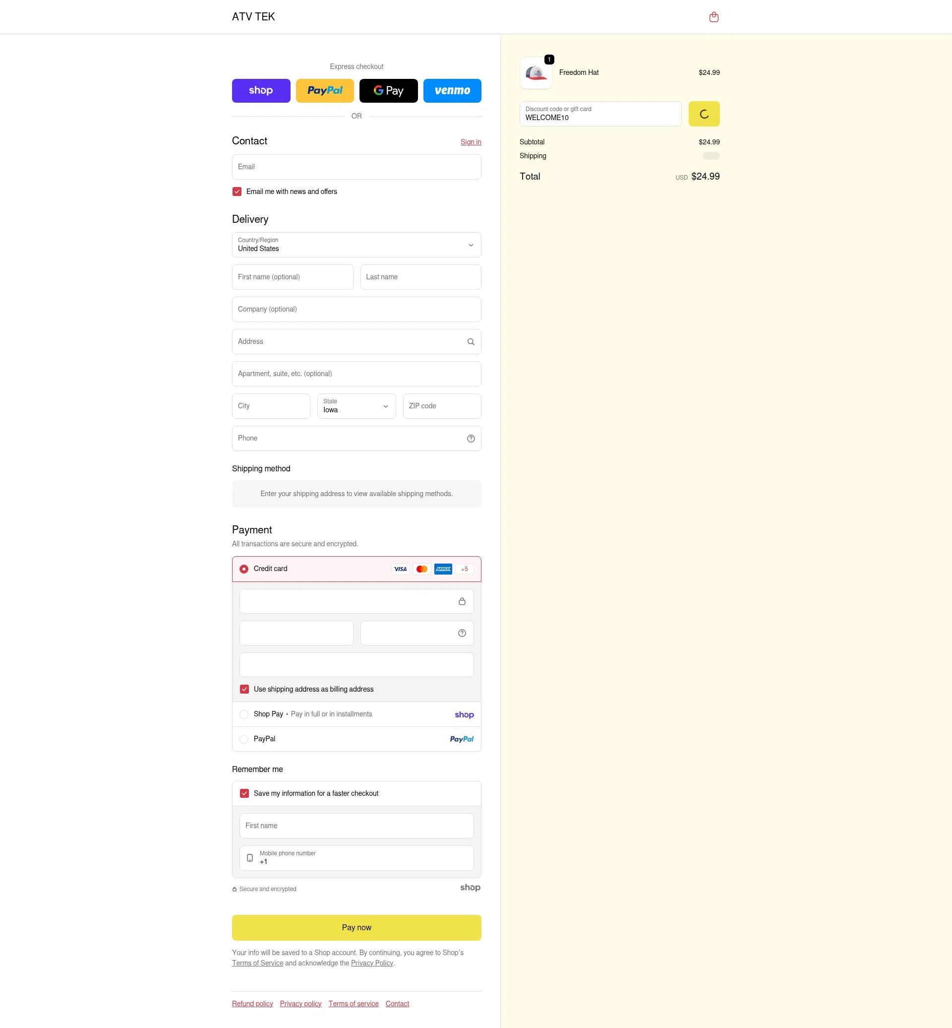 ATV TEK checkout page showing ATV TEK discount code box | Screenshot taken by SimplyCodes community member on Jan 24, 2026