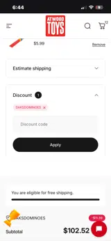 DAKSDOMINOES coupon verification screenshot