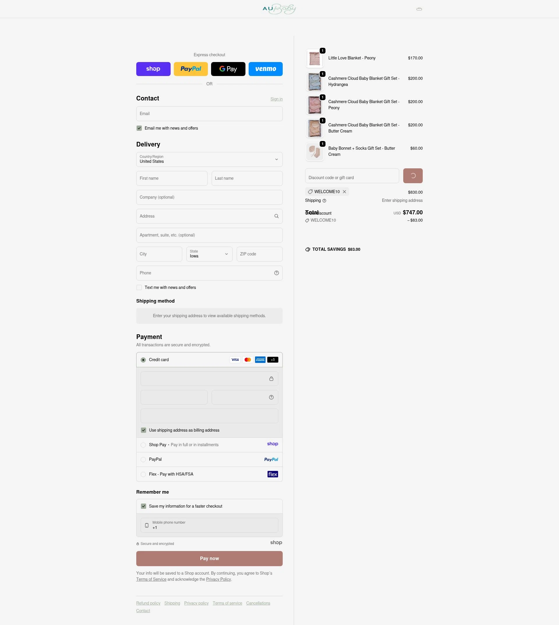 AU Baby checkout page showing AU Baby promo code box | Screenshot taken by SimplyCodes community member on Jan 2, 2026