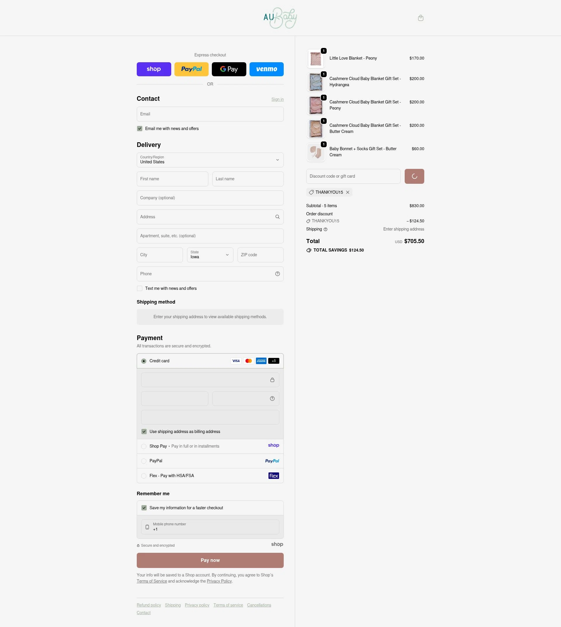 AU Baby checkout page showing AU Baby promo code box | Screenshot taken by SimplyCodes community member on Jan 2, 2026