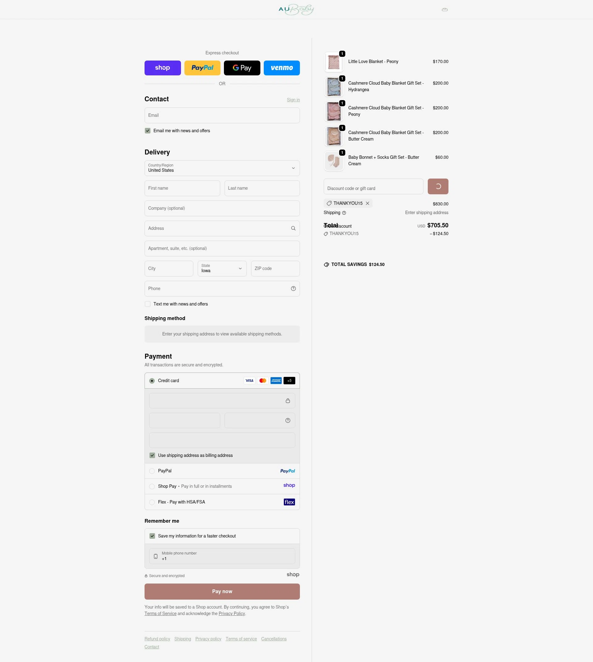 AU Baby checkout page showing AU Baby promo code box | Screenshot taken by SimplyCodes community member on Dec 16, 2025