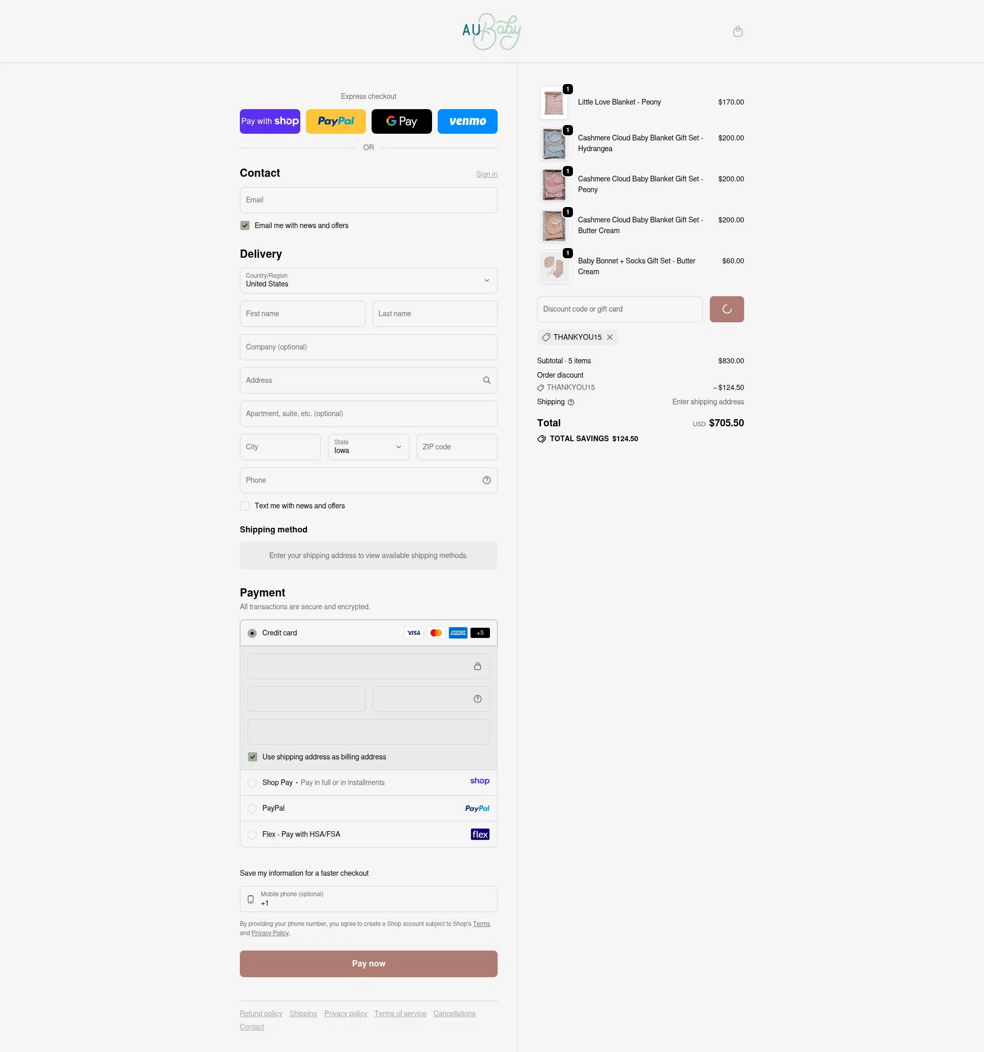 AU Baby checkout page showing AU Baby promo code box | Screenshot taken by SimplyCodes community member on Jan 7, 2026