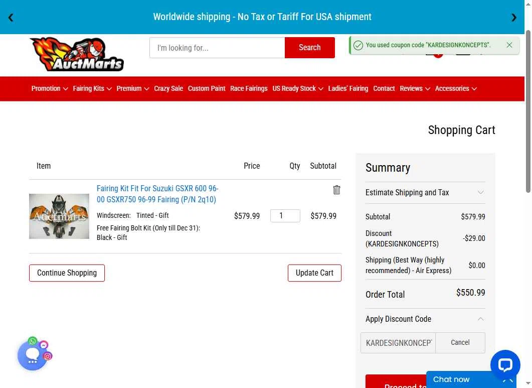 Auctmarts checkout page showing Auctmarts discount code box | Screenshot taken by SimplyCodes community member on Jan 8, 2026