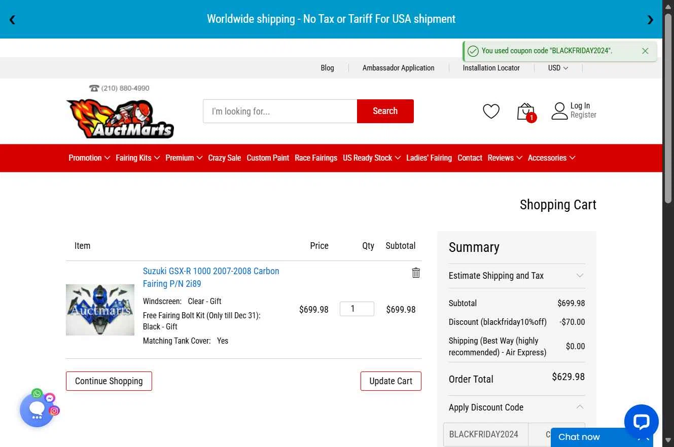 Auctmarts checkout page showing Auctmarts discount code box | Screenshot taken by SimplyCodes community member on Dec 12, 2025
