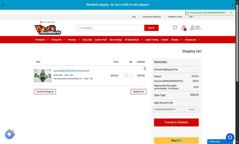 Auctmarts checkout page showing Auctmarts discount code box | Screenshot taken by SimplyCodes community member on Dec 10, 2025