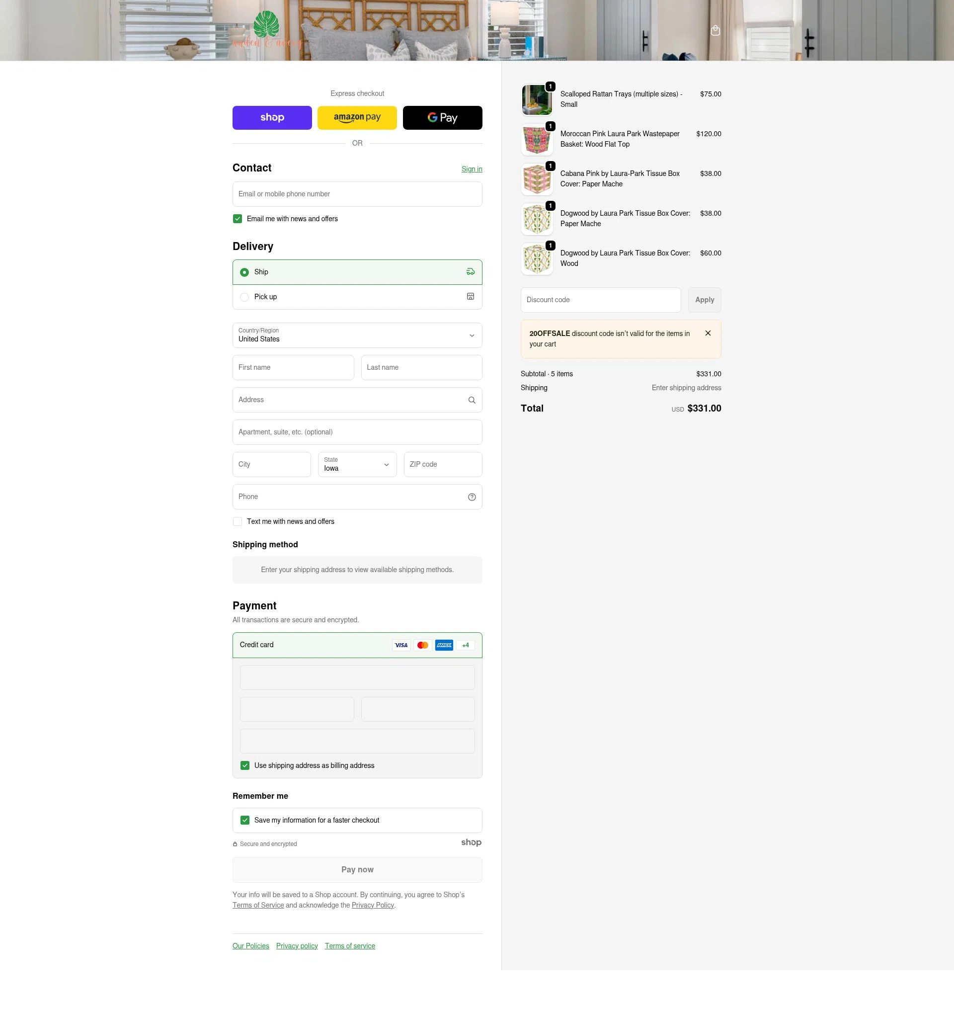 Auden & Avery checkout page showing Auden & Avery promo code box | Screenshot taken by SimplyCodes community member on Jan 8, 2026