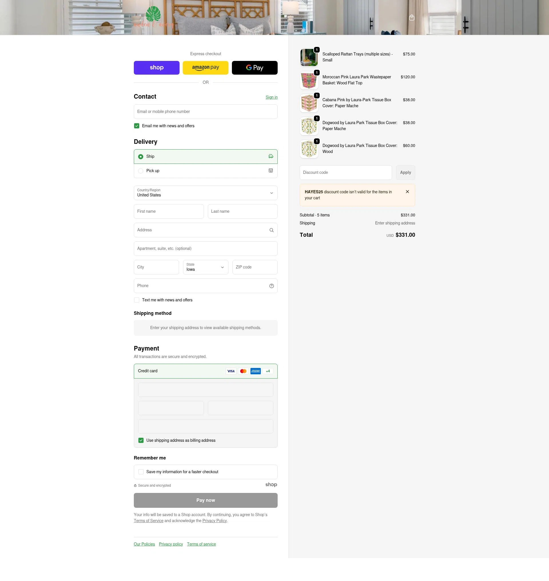 Auden & Avery checkout page showing Auden & Avery promo code box | Screenshot taken by SimplyCodes community member on Jan 8, 2026