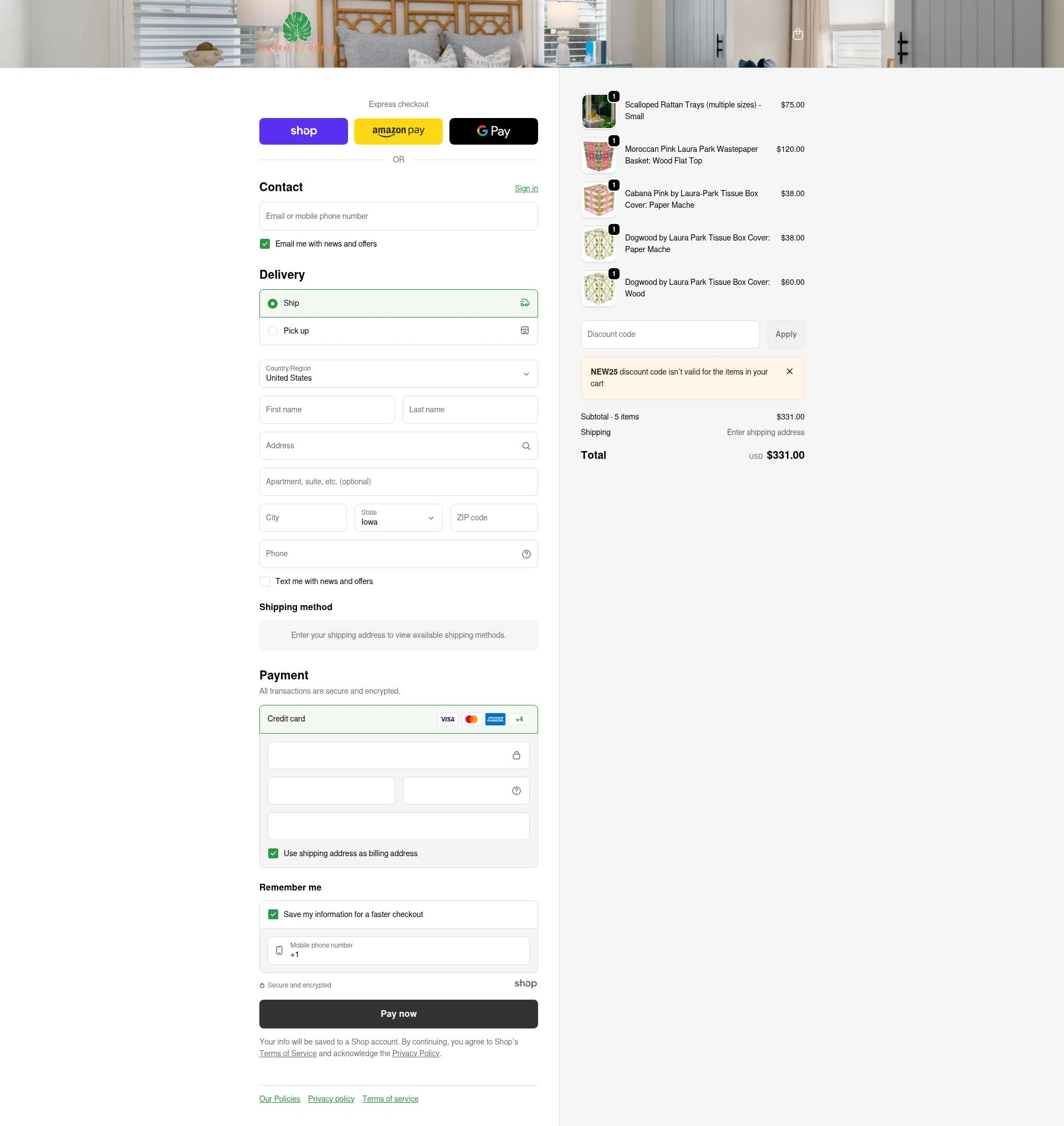 Auden & Avery checkout page showing Auden & Avery promo code box | Screenshot taken by SimplyCodes community member on Jan 8, 2026