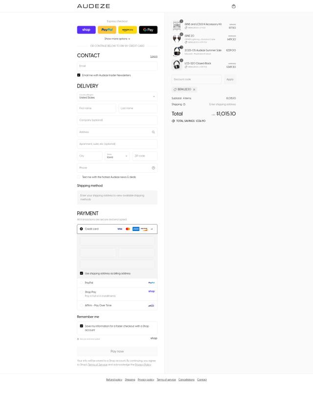 Audeze checkout page showing Audeze discount code box | Screenshot taken by SimplyCodes community member on Sep 1, 2025