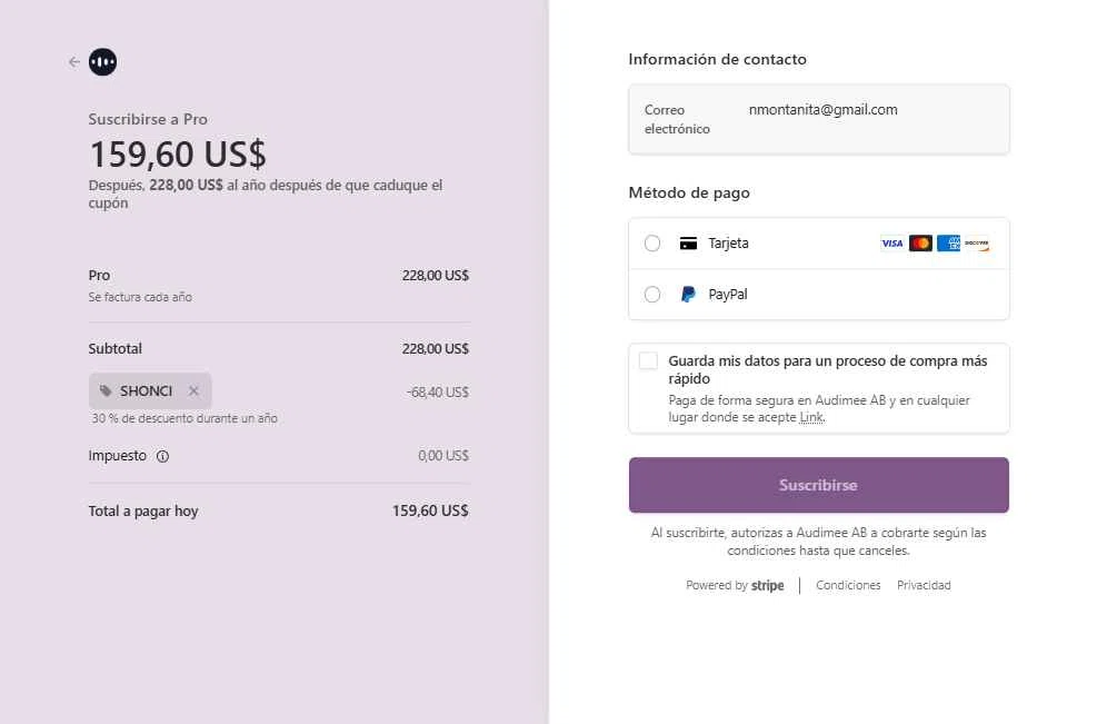 Audimee checkout page showing Audimee promo code box | Screenshot taken by SimplyCodes community member on Jan 22, 2026