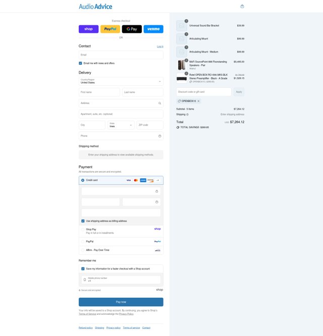 Audio Advice checkout page showing Audio Advice discount code box | Screenshot taken by SimplyCodes community member on Aug 29, 2025