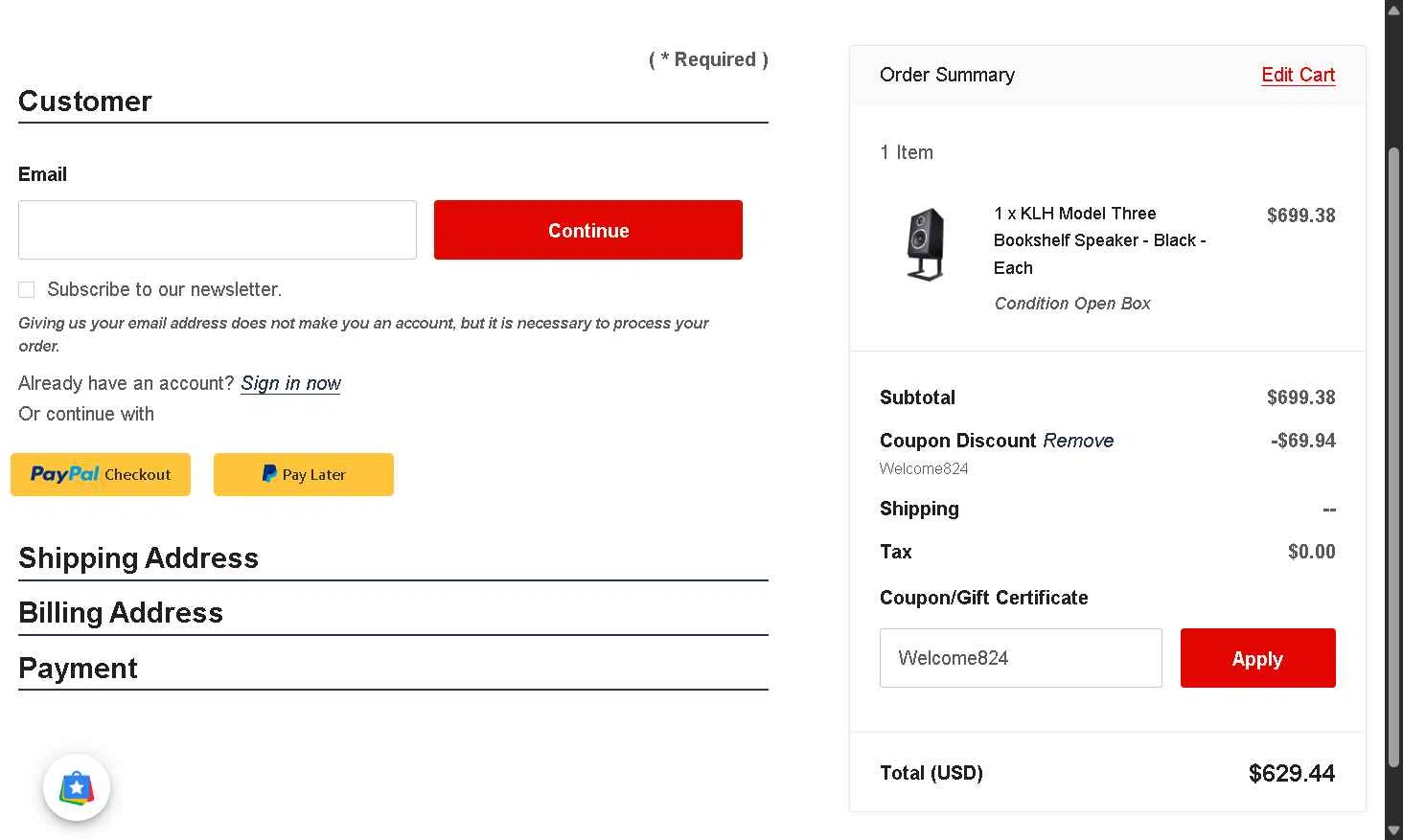 Audio Advisor checkout page showing Audio Advisor promo code box | Screenshot taken by SimplyCodes community member on Jul 3, 2025