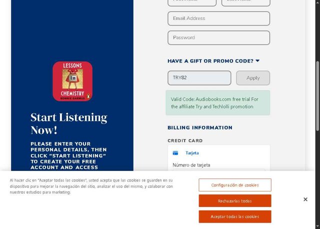 Audiobooks.com checkout page showing Audiobooks.com promo code box | Screenshot taken by SimplyCodes community member on Sep 5, 2025