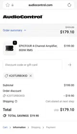 AudioControl coupon verification screenshot