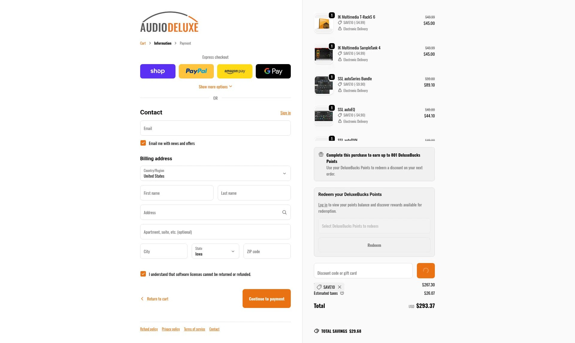 AudioDeluxe checkout page showing AudioDeluxe coupon code box | Screenshot taken by SimplyCodes community member on Jan 18, 2026