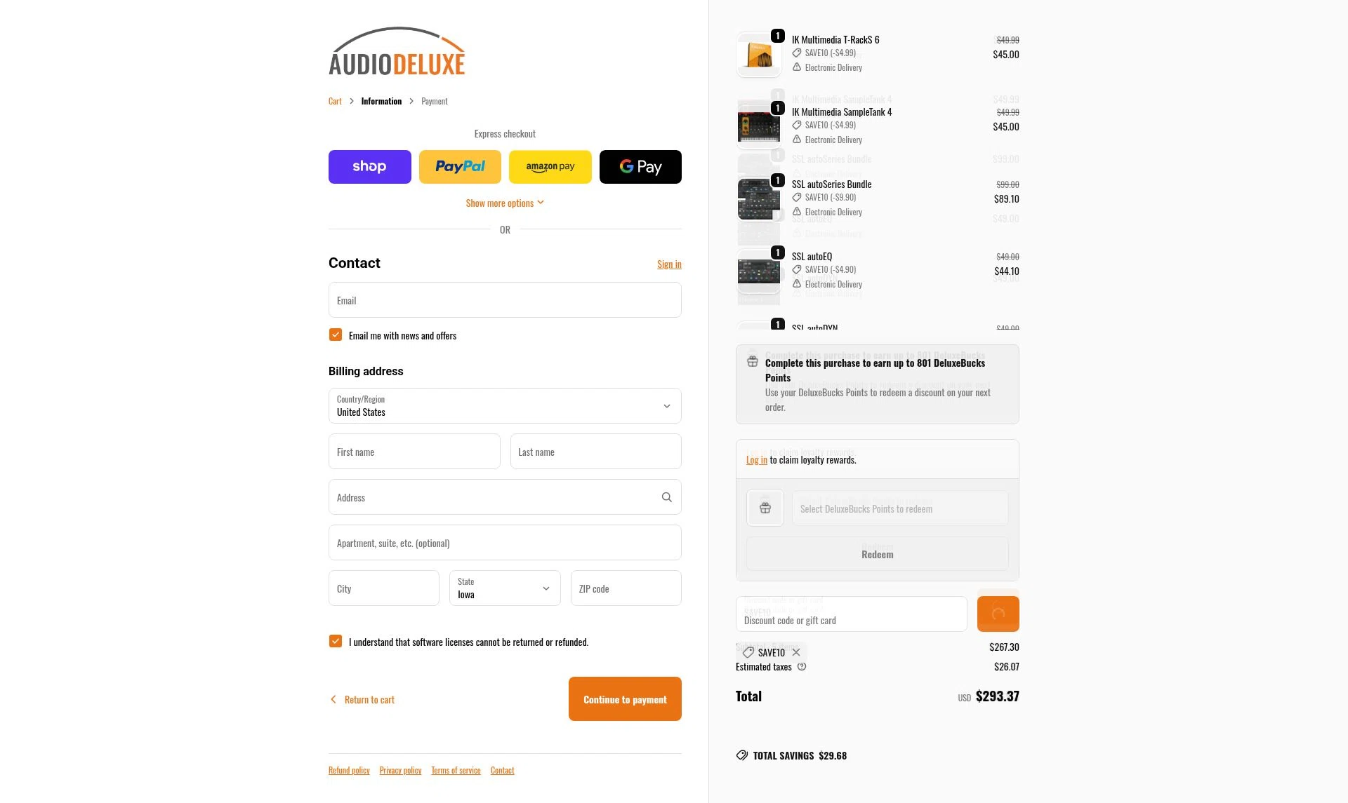 AudioDeluxe checkout page showing AudioDeluxe coupon code box | Screenshot taken by SimplyCodes community member on Jan 28, 2026
