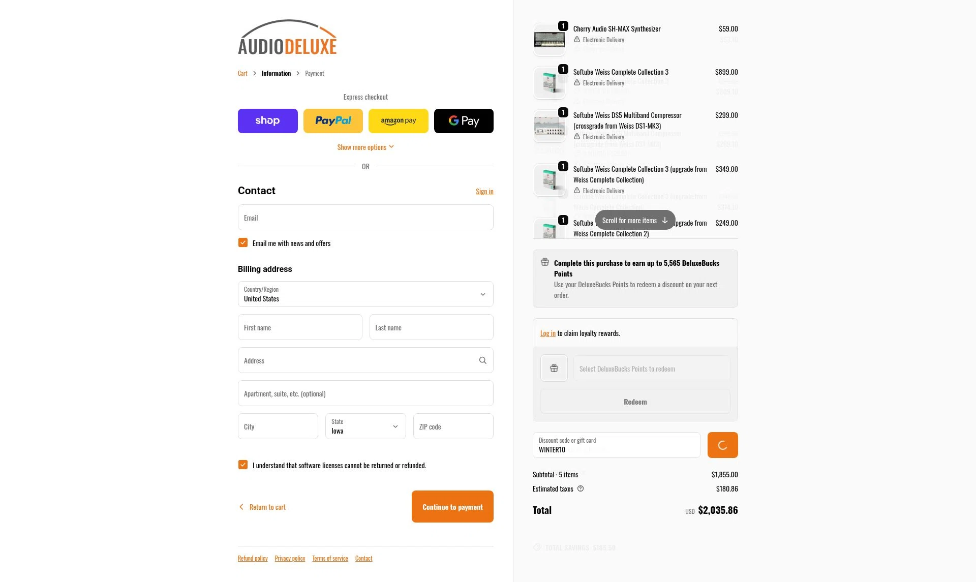 AudioDeluxe checkout page showing AudioDeluxe coupon code box | Screenshot taken by SimplyCodes community member on Feb 14, 2026