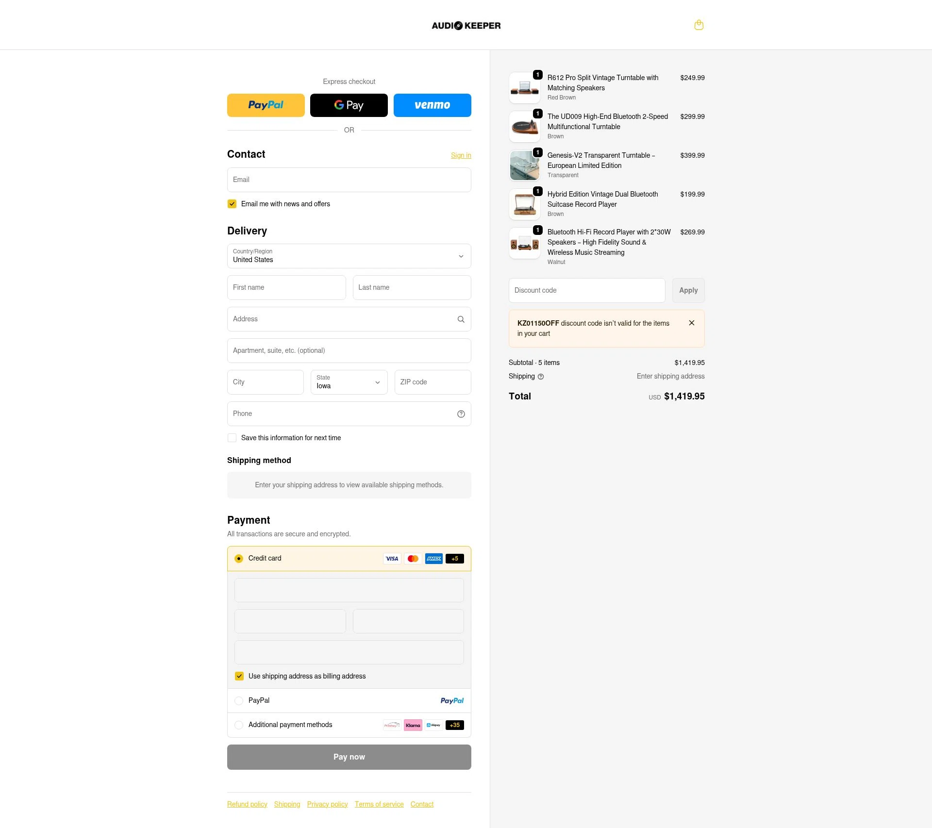 Audio Keeper checkout page showing Audio Keeper promo code box | Screenshot taken by SimplyCodes community member on Jan 3, 2026
