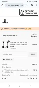 SOUND coupon verification screenshot