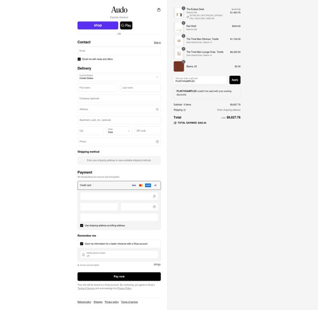 Audo Copenhagen checkout page showing Audo Copenhagen promo code box | Screenshot taken by SimplyCodes community member on Sep 17, 2025