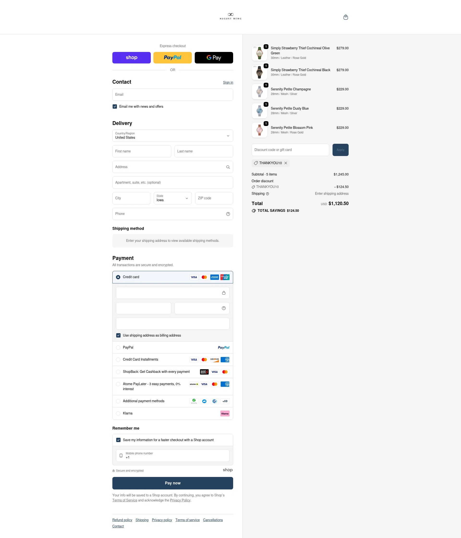 August Berg checkout page showing August Berg discount code box | Screenshot taken by SimplyCodes community member on Dec 11, 2025