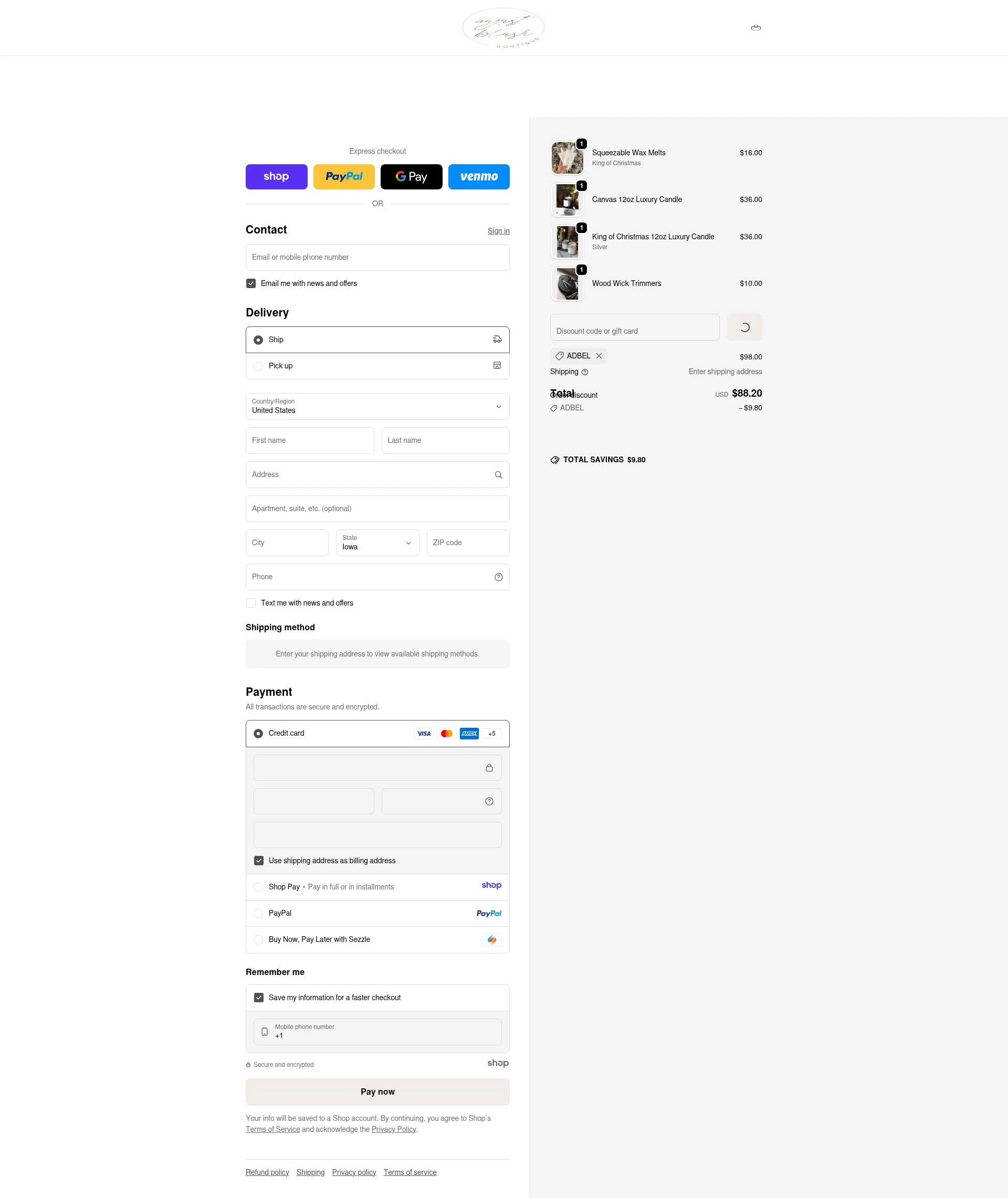 August Blush Boutique checkout page showing August Blush Boutique promo code box | Screenshot taken by SimplyCodes community member on Dec 29, 2025